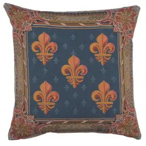 Lys in Blue French Tapestry Pillow Cover 19x19 Inch Cotton Jacquard Woven Cushion Cover