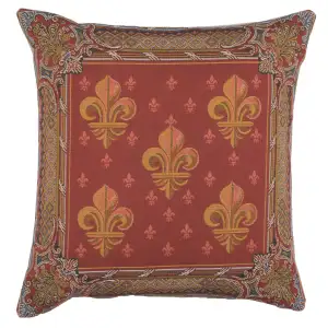 Lys Flower in Red French Tapestry Pillow Cover 19x19 Inch Cotton Jacquard Woven Cushion Cover