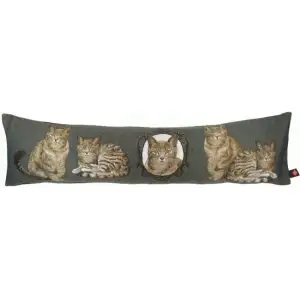 Henriette Ronner Cats Dark Grey Tapestry Bolster Pillow Cover 10 x 35 in Animal Jacquard Woven Cushion Cover
