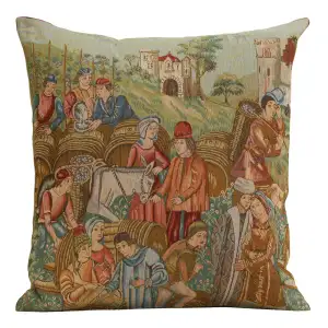 Medieval Wine Making II Tapestry Pillow Cover 19x19 Inch Cotton Jacquard Woven Cushion Cover