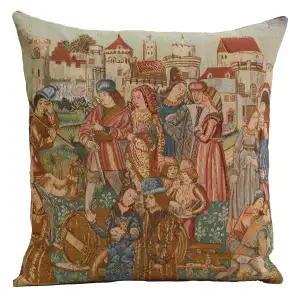 Medieval Wine Making III Tapestry Pillow Cover 19x19 Inch Cotton Jacquard Woven Cushion Cover