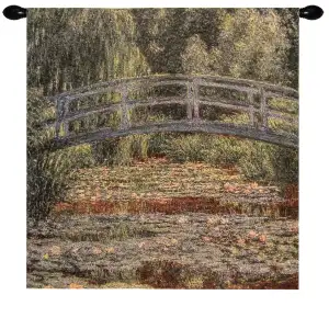 Claude Monet Giverny Bridge Vintage Tapestry Wall Hanging 28 x 26 in Impressionist Water Lily Garden Jacquard Woven Wall Art