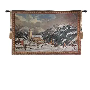 Alpine Village Landscape Tapestry Wall Hanging 34 x 54 in Mountain Village Scenic Jacquard Woven Wall Art Home Decor