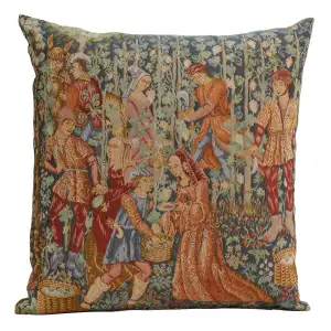 Medieval Wine Making Tapestry Pillow Cover 19x19 Inch Cotton Jacquard Woven Cushion Cover