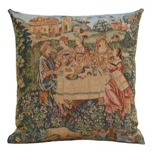 Medieval The Feast I Tapestry Pillow Cover 19x19 Inch Cotton Jacquard Woven Cushion Cover