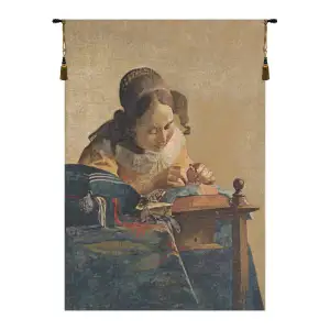 Johannes Vermeer The Lacemaker European Tapestry Wall Hanging 24x19 Inch Cotton Jacquard Woven Wall Tapestry