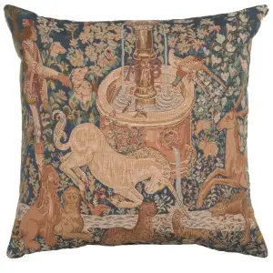 Medieval La Licorne a la Fontaine Tapestry Pillow Cover 19x19 Inch Cotton Jacquard Woven Cushion Cover