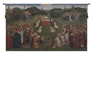 Jan and Hubert van Eyck Adoration of the Mystic Lamb European Tapestry Wall Hanging 32x57 Inch Cotton Jacquard Woven Wall Tapestry