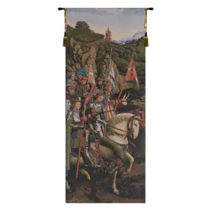 Jan van Eyck Knights Of Christ Medieval Tapestry Wall Hanging 32 x 14 in Ghent Altarpiece Christian Knights Jacquard Woven Wall Art