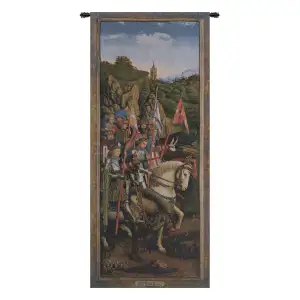 Jan van Eyck Knights of Christ I Medieval Tapestry Wall Hanging 57 x 24 in Ghent Altarpiece Christian Knights Jacquard Woven Wall Art