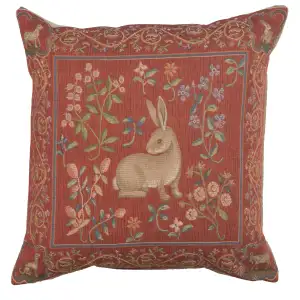 Medieval Rabbit I Tapestry Pillow Cover 19x19 Inch Cotton Jacquard Woven Cushion Cover