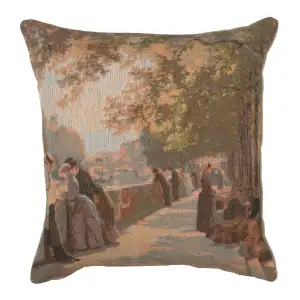 Bank of the River Seine French Tapestry Pillow Cover 19x19 Inch Cotton Jacquard Woven Cushion Cover