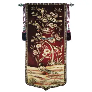 Wild Birds and Flowers Right Tapestry Wall Hanging 16x37 Inch Cotton Jacquard Woven Wall Tapestry