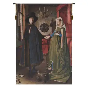 Jan and Hubert van Eyck Arnolfini Portrait European Tapestry Wall Hanging 28x20 Inch Cotton Jacquard Woven Wall Tapestry