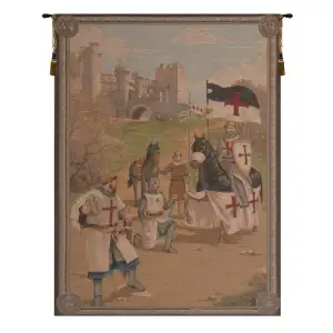 Templars French Tapestry Wall Hanging 39 in. x 29 in Medieval Knights Crusader Jacquard Woven Wall Art Castle Decor