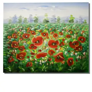 Poppy Field Canvas Oil Painting 20x24 Floral Landscape Decorative Wall Art Home Decor