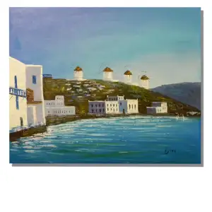 Windmills By the Sea Canvas Oil Painting 20x24 Coastal Landscape Decorative Wall Art