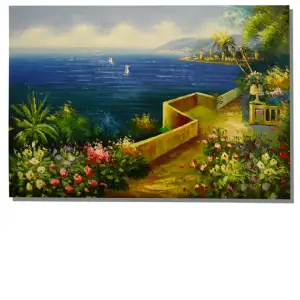 Villa View Canvas Oil Painting 24x36 Mediterranean Landscape Decorative Wall Art Home Decor