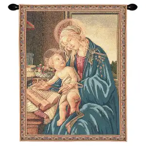 Madonna Del Libro I Belgian Tapestry Wall Hanging 26x21 Botticelli Madonna Child Renaissance Religious Jacquard Woven Wall Art