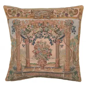 Floral Terrasse with Columns Tapestry Pillow Cover 19x19 Inch Cotton Jacquard Woven Cushion Cover