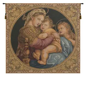 Raphael Madonna Della Seggiola I Vintage Tapestry Wall Hanging 24 x 26 in Renaissance Madonna Child Religious Jacquard Woven Wall Art