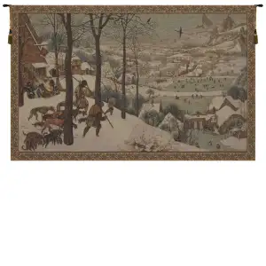 Peter Bruegel Hunters in the Snow Vintage Tapestry Wall Hanging 26 x 44 in Winter Hunting Landscape Renaissance Jacquard Woven Wall Art