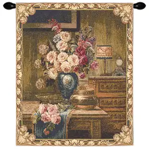 Setting with Roses European Tapestry Wall Hanging 31x26 Inch Cotton Jacquard Woven Wall Tapestry
