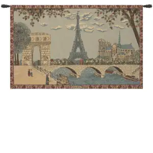 Paris Arc and Notre Dame Decorative Tapestry Wall Hanging 14 x 23 in French Cityscape Landmark Jacquard Woven Wall Art