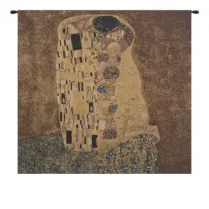 Gustav Klimt Kissed Vintage Tapestry Wall Hanging 28 x 28 in Romantic Art Nouveau Jacquard Woven Wall Art Home Decor