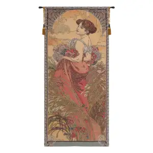 Alphonse Mucha Summer Belgian Tapestry Wall Hanging 60x26 Inch Cotton Jacquard Woven Wall Tapestry