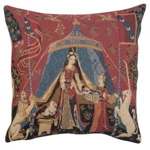 Medieval A Mon Seul Desir III Vintage Tapestry Pillow Cover 18x18 Inch Cotton Jacquard Woven Cushion Cover