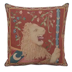 Medieval Le Lion Tapestry Pillow Cover 19x19 Inch Cotton Jacquard Woven Cushion Cover