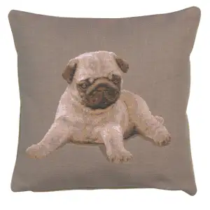 Thomas Theodor Heine Puppy Pug Grey Tapestry Pillow Cover 14x14 Inch Cotton Jacquard Woven Cushion Cover