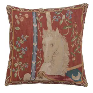 Medieval La Licorne Tapestry Pillow Cover 19x19 Inch Cotton Jacquard Woven Cushion Cover