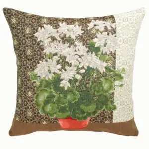 Floral Geranium I White Tapestry Pillow Cover 18x18 Inch Cotton Jacquard Woven Cushion Cover