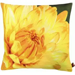 Close Up Yellow Dahlias Dark Background French Tapestry Pillow Cover  18x18 Inch Cotton Jacquard Woven Cushion Cover