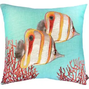 Butterflyfish and Coral Blue French Tapestry Pillow Cover 18x18 Inch Cotton Jacquard Woven Cushion Cover
