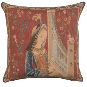 Medieval L'Ouie The Hearing Tapestry Pillow Cover 19x19 Inch Cotton Jacquard Woven Cushion Cover