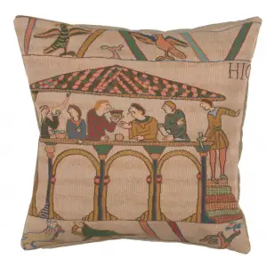 Bayeux Le Repas French Tapestry Pillow Cover 19x19 Inch Cotton Jacquard Woven Cushion Cover