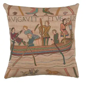 Bayeux L'Embarquement French Tapestry Pillow Cover 19x19 Inch Cotton Jacquard Woven Cushion Cover