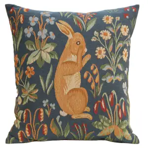 Medieval Rabbit Upright Tapestry Pillow Cover 19x19 Inch Cotton Jacquard Woven Cushion Cover