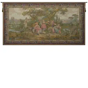 Les Amours Pastorales with Border French Tapestry 36x70 Francois Boucher Romantic Pastoral Scene Jacquard Woven Wall Hanging Home Decor