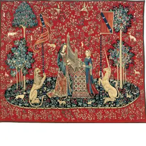 Dame A L'Orgue Organ French Tapestry 36x44 Lady and Unicorn Medieval Music Jacquard Woven Wall Hanging Home Decor
