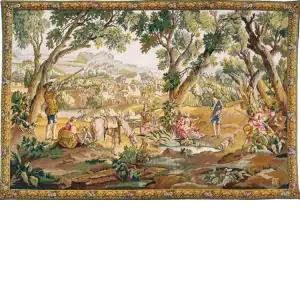 Halte Des Chasseurs French Tapestry 36x53 Hunting Scene Hunters Horses Jacquard Woven Wall Hanging Traditional French Country Decor