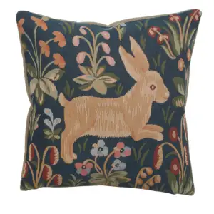 Medieval Rabbit Running Tapestry Pillow Cover 19x19 Inch Cotton Jacquard Woven Cushion Cover