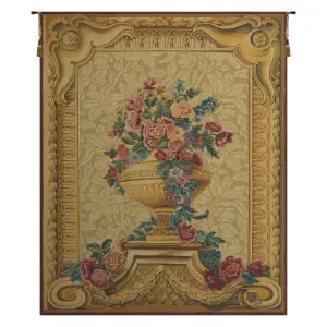 Vase Chambord Creme French Tapestry Wall Hanging 56x44 Inch Cotton Jacquard Woven Wall Tapestry