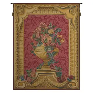 Vase Chambord Framboise French Tapestry Wall Hanging 56x44 Inch Cotton Jacquard Woven Wall Tapestry