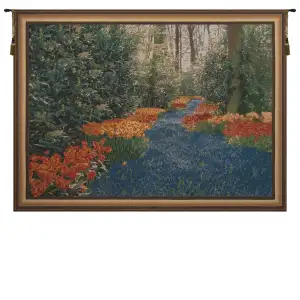 Keukenhof Blue Belgian Tapestry Wall Hanging 48x69 Inch Cotton Jacquard Woven Wall Tapestry - A - H 48" x W 69"