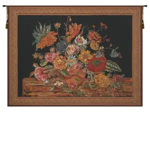 Flora Cotta Black Belgian Tapestry Wall Hanging 33x41 Inch Cotton Jacquard Woven Wall Tapestry
