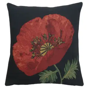 Floral Poppy Red I Tapestry Pillow Cover 16x16 Inch Cotton Jacquard Woven Cushion Cover